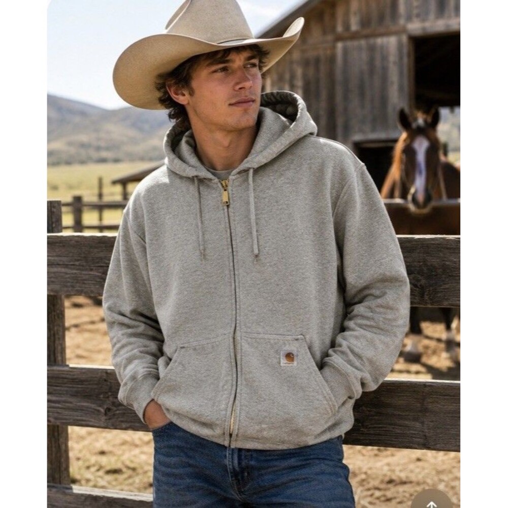 Carhartt Mens Medium Original Fit Mid Weight Full-Zip Sweatshirt Hoodie Gray